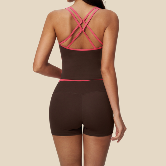 Wholesale Women's Colorblock Padded Sports Vest & Shorts Yoga Set