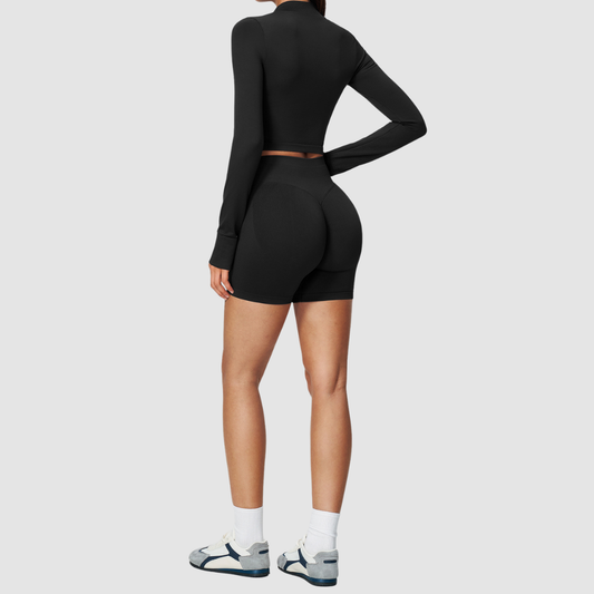 Wholesale Women's Stand-Collar Jacket & Yoga Shorts Set