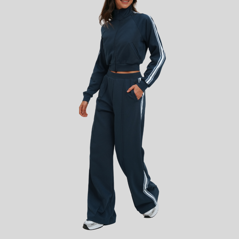 Wholesale color-block jacket + loose sweatpants