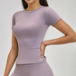 Wholesale short sleeved round neck slim fit waist T-shirt