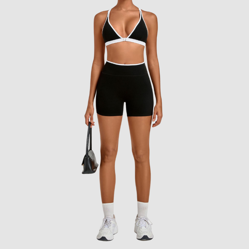 Wholesale Colorblock Detachable Hem Yoga Set Sports Bra & Short – Quick-Dry Activewear