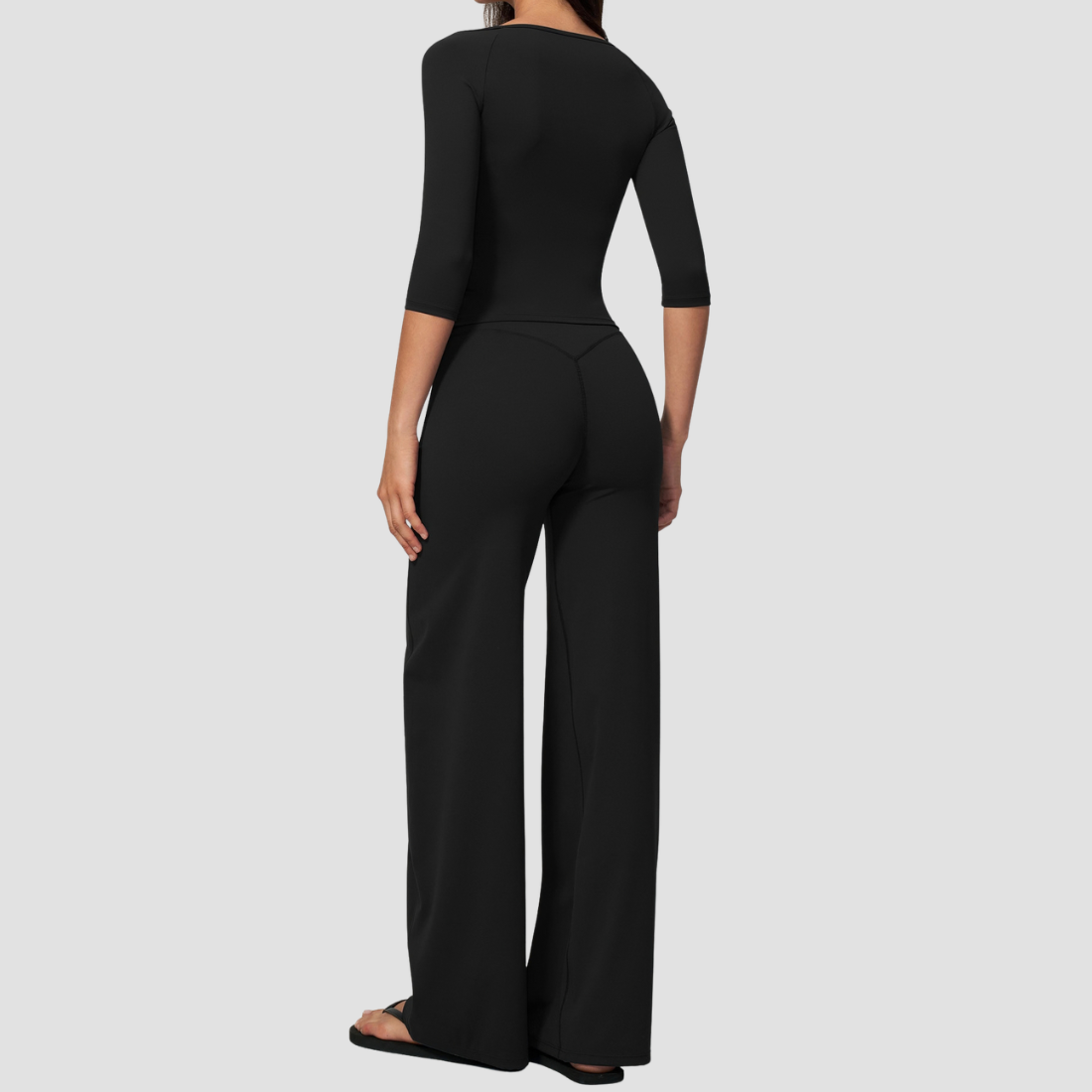 Wholesale Women's Round neck mid sleeve top+Hip lift Wide-Leg Yoga Set