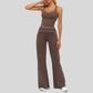 Contrasting racerback tank top+ High-waisted wide-leg pants 2-piece set
