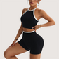 Wholesale Women's Colorblock Open Back Yoga Set – High-Waist Shorts & Bra