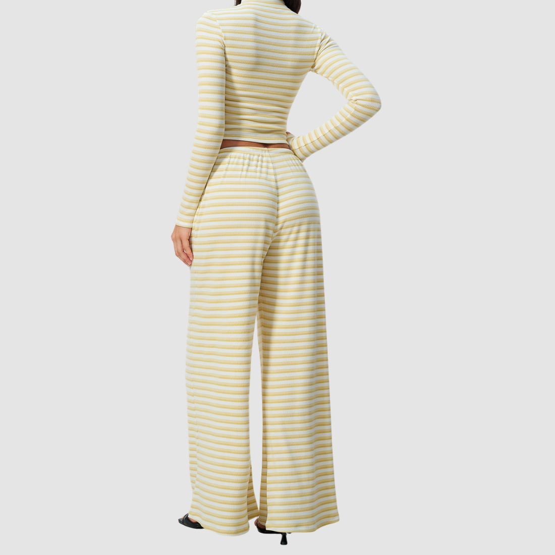 Wholesale Women's Stripe Yoga Bra & Wide-Leg Pants & Jacket 3-Piece Set