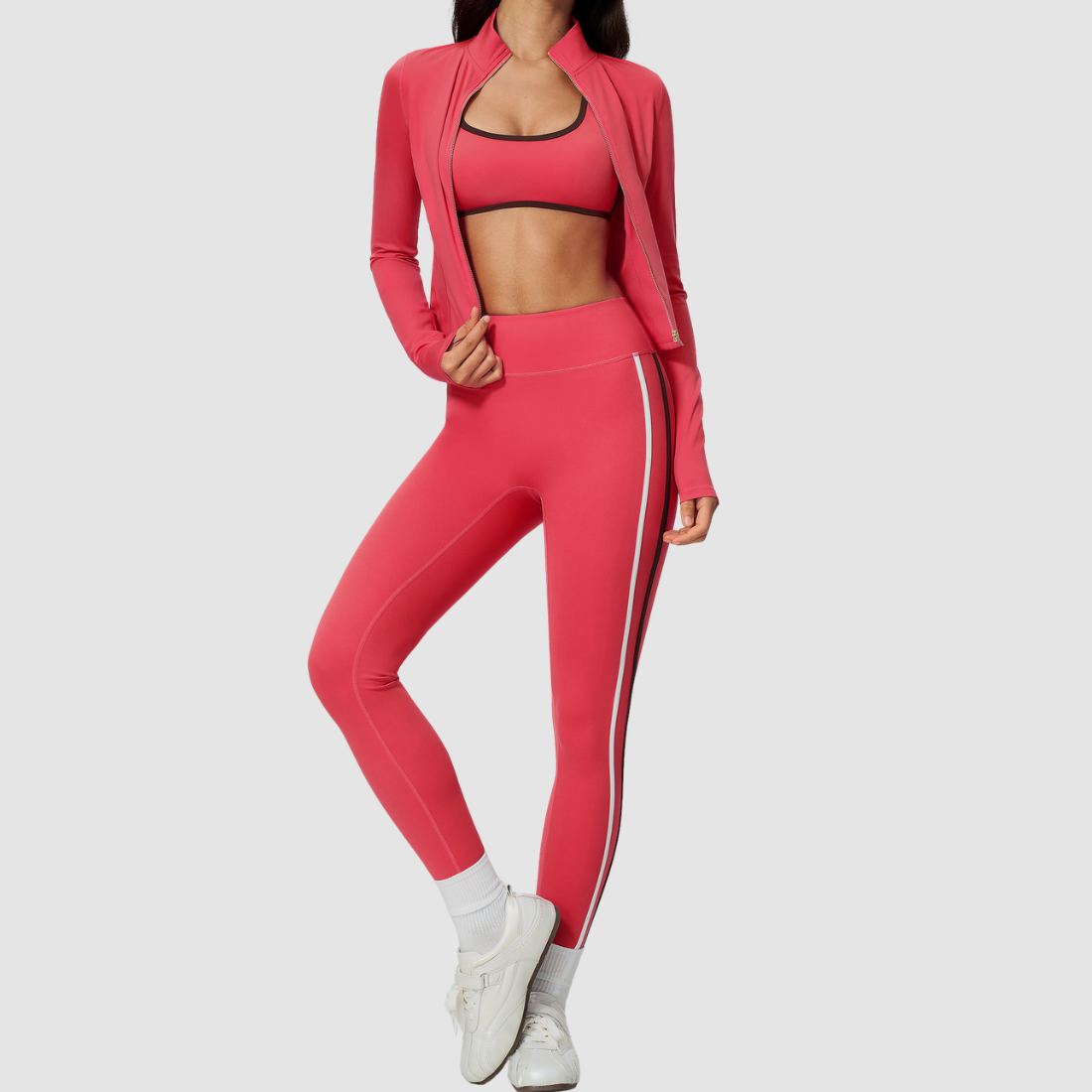 Wholesale Women's Padded Sports Bra, Long Pants & Jacket Yoga Set