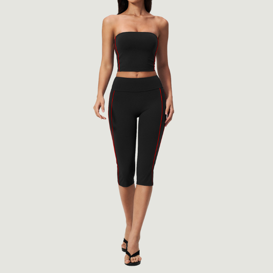 Wholesale Women's Brushed Strapless Tube Top & Mid-Length Leggings Set – Padded Yoga Fitness 2-Piece