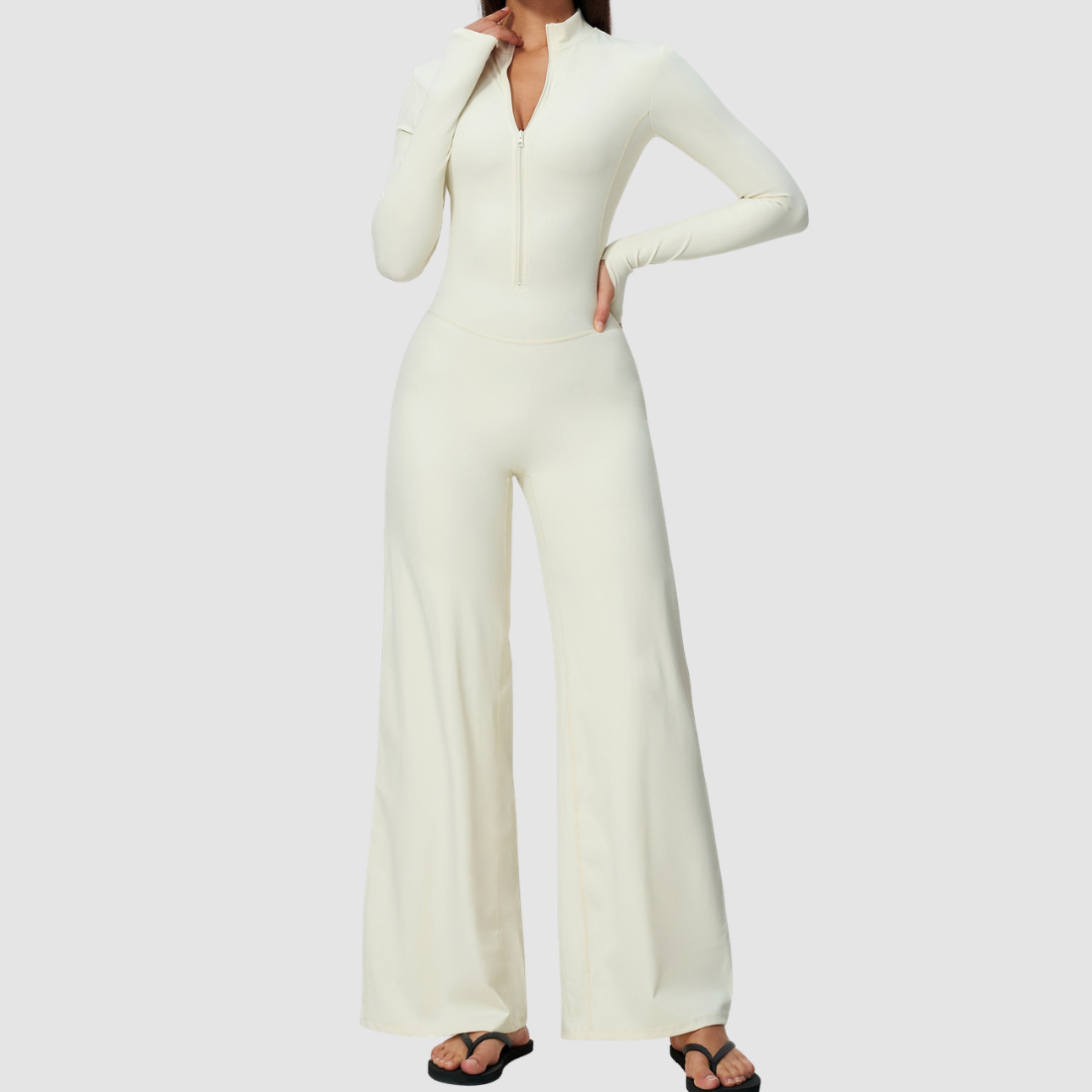 Wholesale Women's Zip-UP Long-Sleeve Wide-leg Yoga Overalls Bodysuit