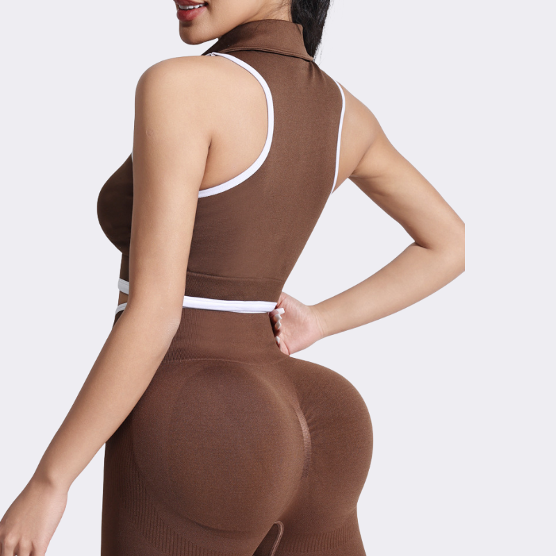 Stand collar zip vest + sports shorts two-piece set