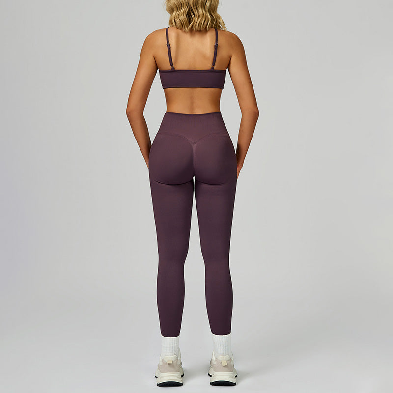 Seamless thin straps Sports Bra + High-waisted leggings 2-Piece Set