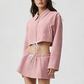 Wholesale Cotton-Blend Drawstring Zip Jacket & Mini Skirt Set – 2-Piece Casual Sports Matching Set