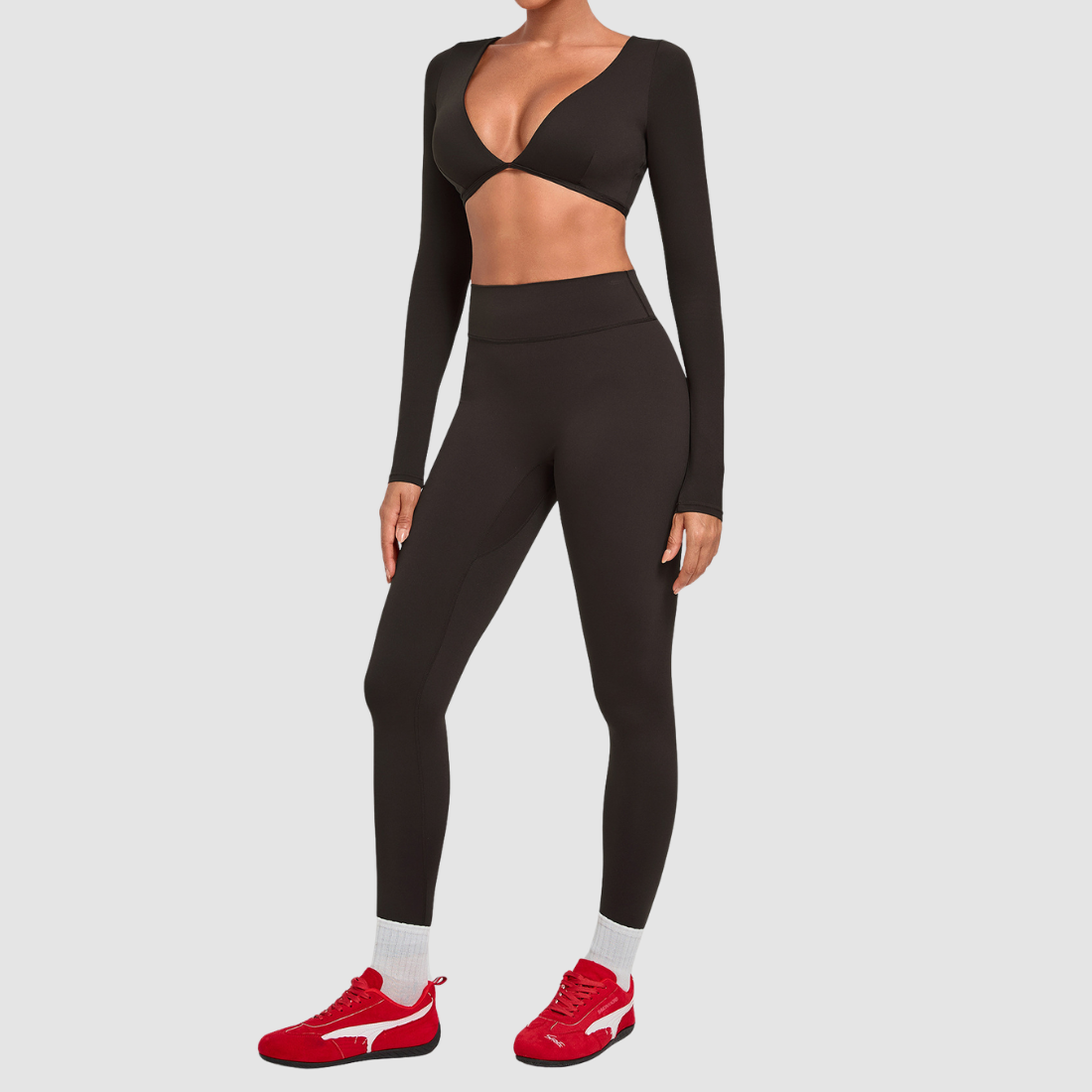 Wholesale Women's Activewear Cropped Long-Sleeve Top & High-Waist Leggings Yoga Set
