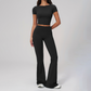 Wholesale Seam-Detail Cropped T-Shirt & Flare Leggings Set – Brushed Yoga 2-Piece