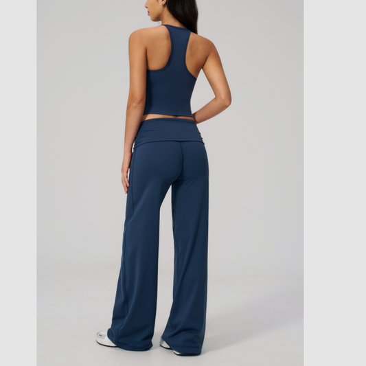 Wholesale Breathable Tank Top& Fold-up High Waist Flare Leggings Set