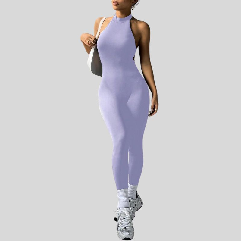 Halter neck and backless jumpsuit