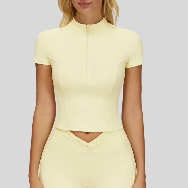 Slim-fit stand-up collar short-sleeved top