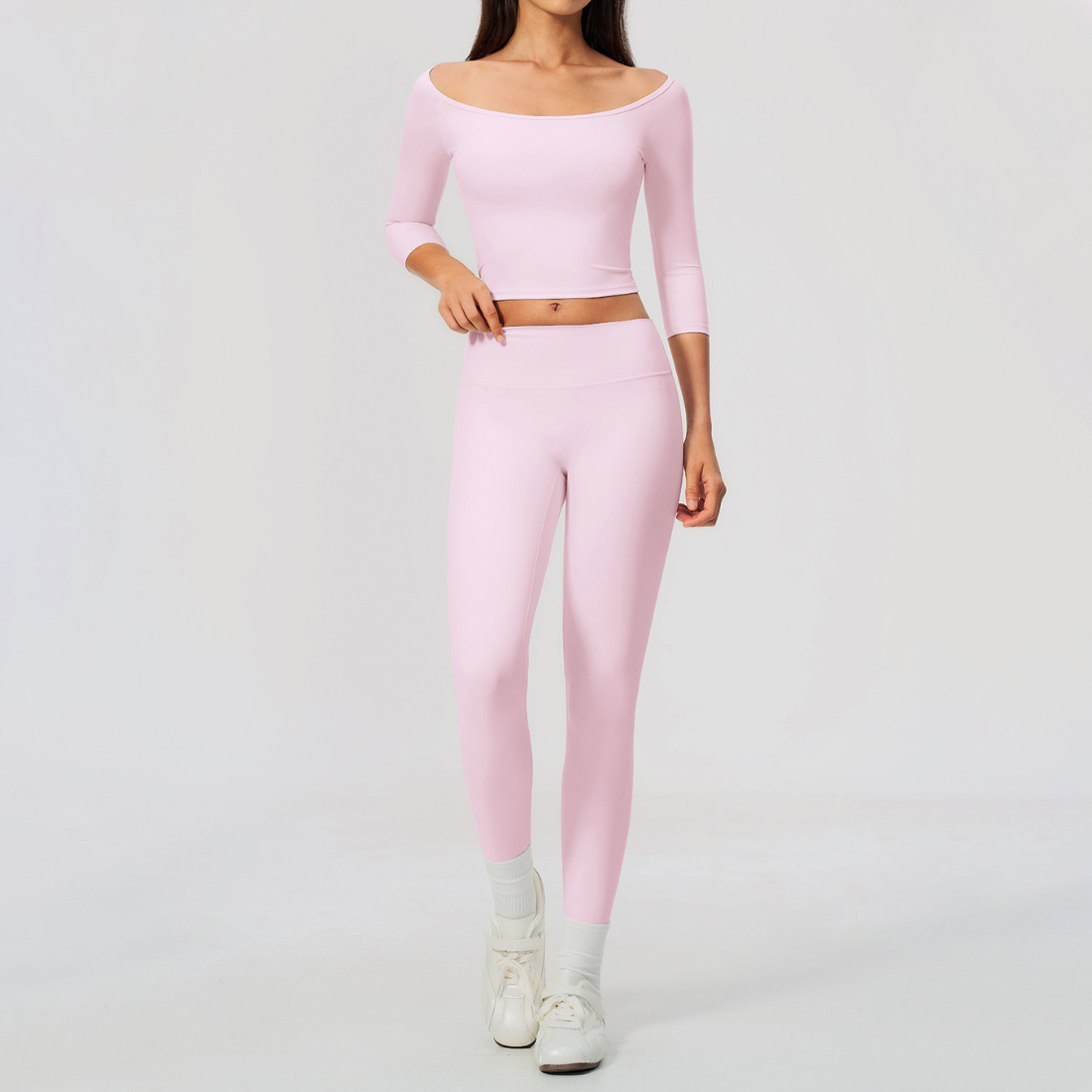 Wholesale Women High Elastic Slimming Mid sleeve T-shirt + High waist and hip lifting legging set