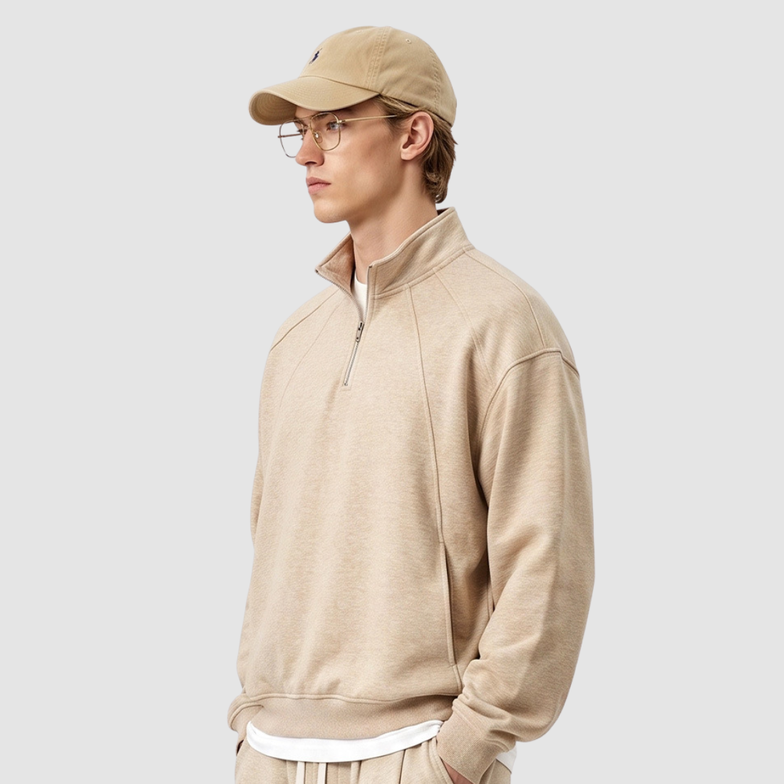 Wholesale Men’s Relaxed Half-Zip Polo Sweatshirt – Windproof Cotton Blend