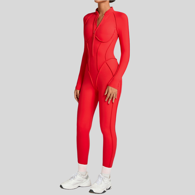 Stand-up collar zipper jumpuit