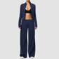 Wholesale Women's Activewear Cotton Stand-Collar Zip-Up Jacket & Wide-Leg Pants Warm Set