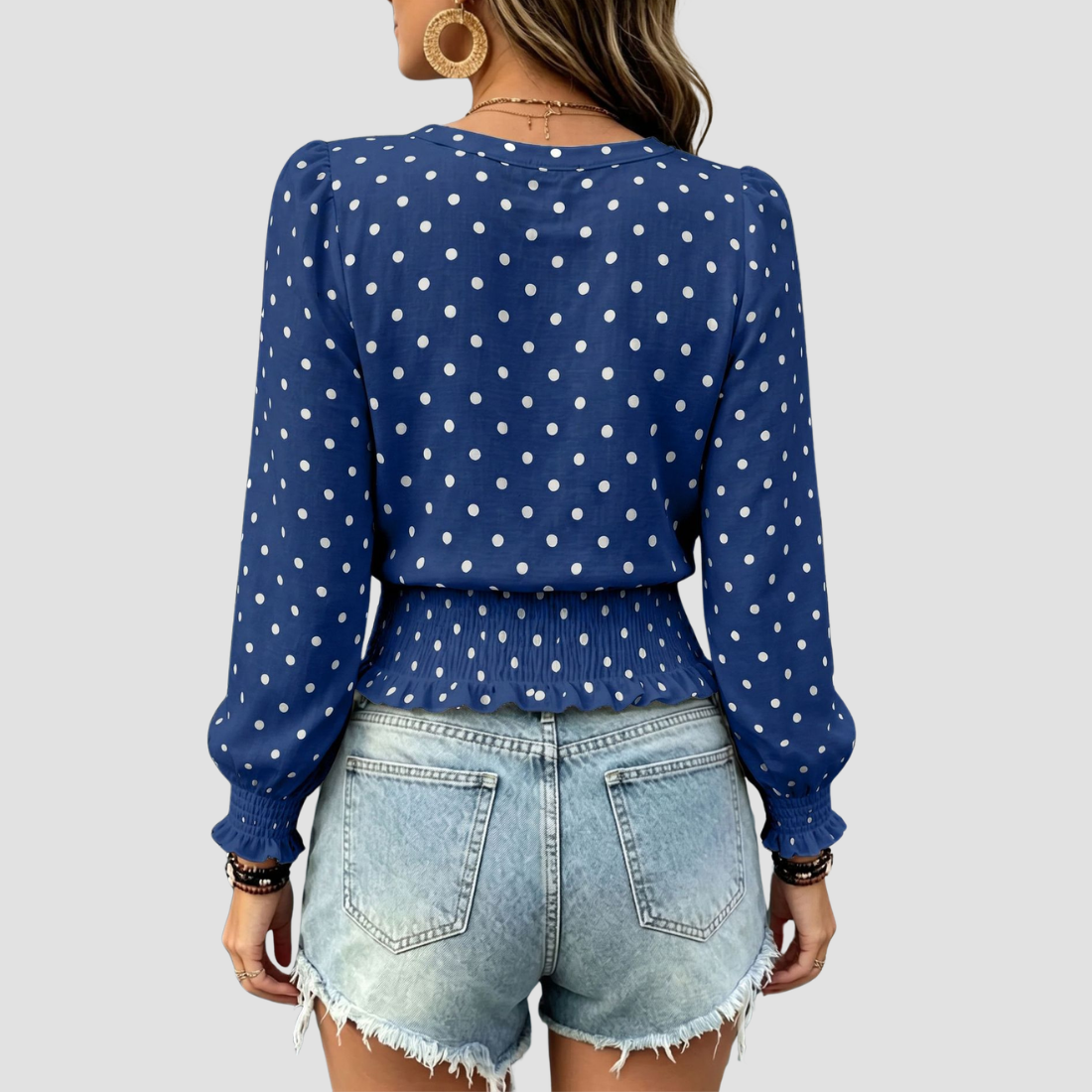 Wholesale Women's Round neck printed polka dot long sleeve V-neck fashionable casual top