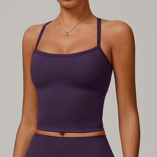 Brushed cross back and thin straps yoga tank top