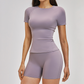 Wholesale solid color short sleeved T-shirt+high waisted shorts 2-piece set