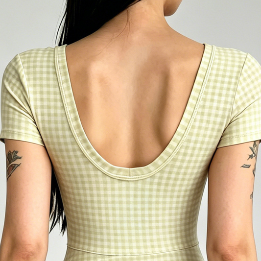 Wholesale Women's Plaid Faux Two-Piece Yoga Mini Dress with Built-in Bra