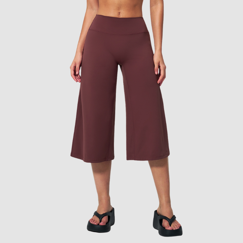 Wholesale Women's High-Waist Brushed Cropped Yoga Pants – Loose Wide-Leg Mid-Length Fitness Pants