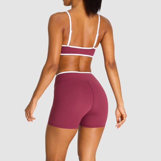Wholesale Women's Color Block Cross-Back Sports Bra & High-Waist Shorts Set – Naked Feel Yoga Gym Activewear