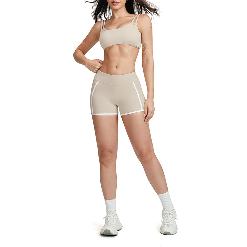 Lifting bra + high-waisted contrasting shorts 2-piece set