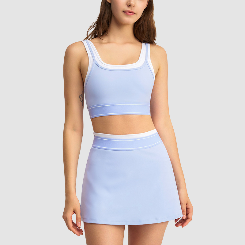 Wholesale Women's Contrast Stripe Halter Bra & Tennis Skirt Set – Sporty Two-Piece