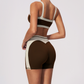 Wholesale Women's Colorblock Bare-Feel Yoga Set Sports Bra & Shorts w/ Chest Pad