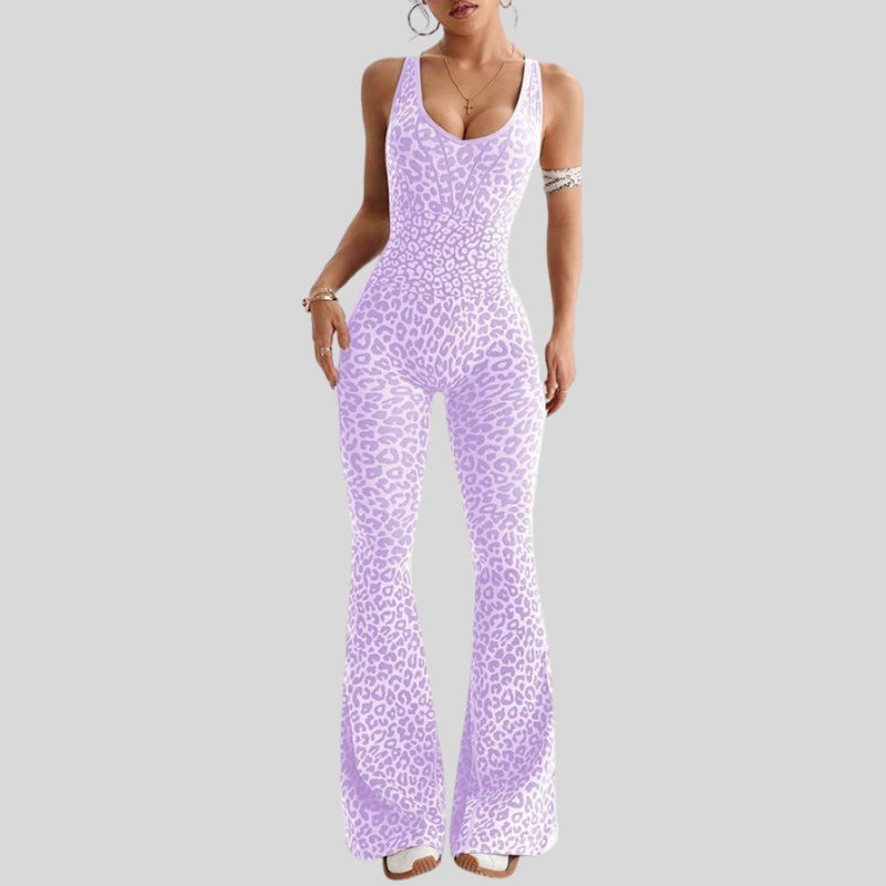 Cross back leopard print jumpsuit