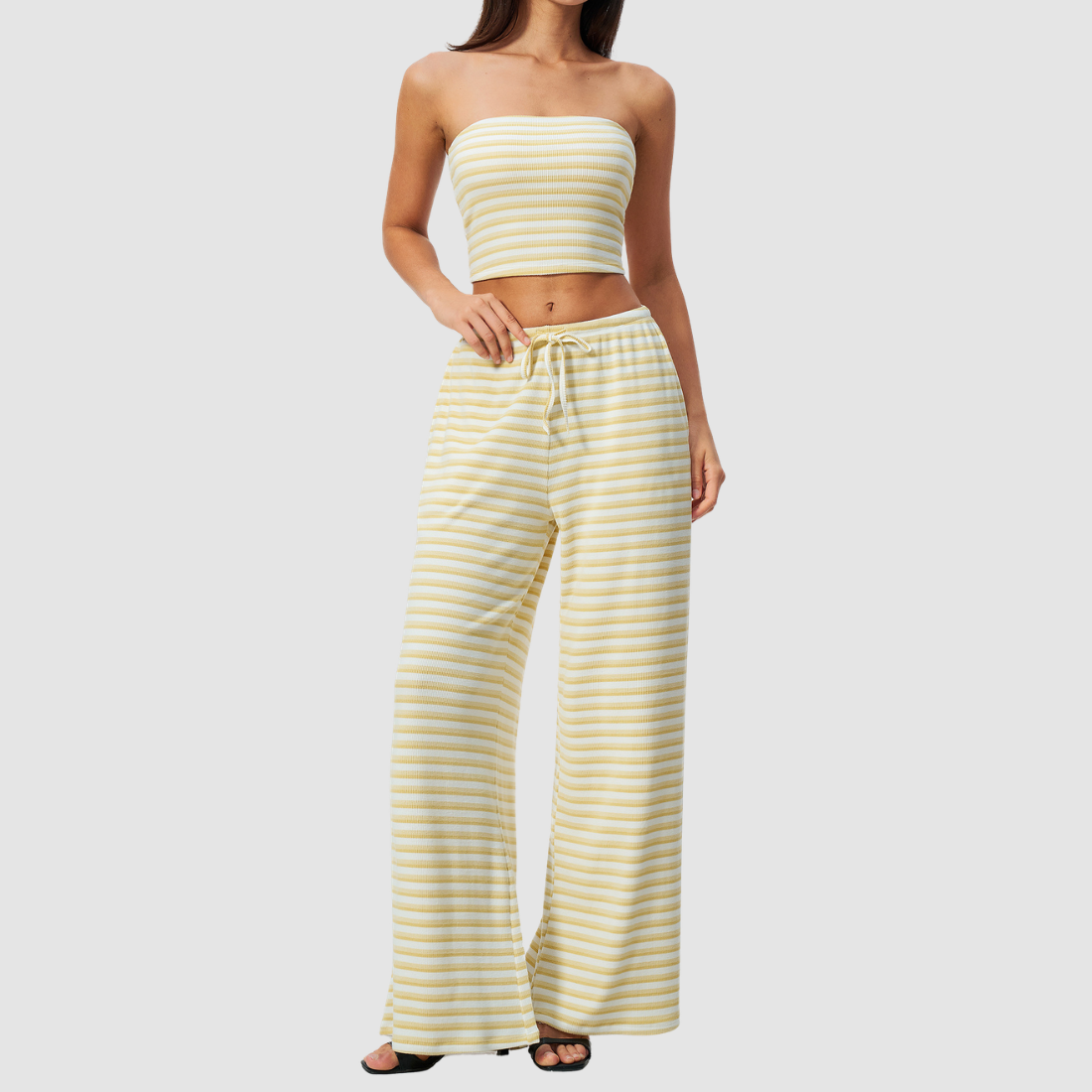 Wholesale Women's Stripe Tank Top & High-Waist Tummy Control Wide-Leg Pants
