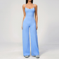 Wholesale Women's Brushed Yoga Jumpsuit – Cross Back Wide-Leg Athletic Bodysuit w/ Chest Pad
