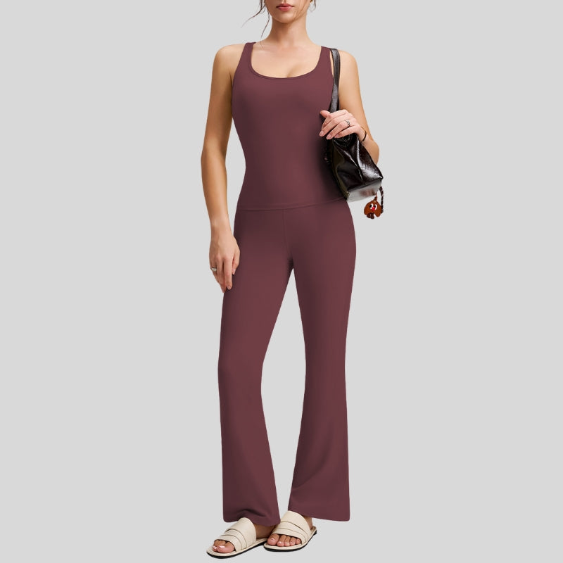 Sleeveless Sports Top + Slim Flare Pants 2-piece set