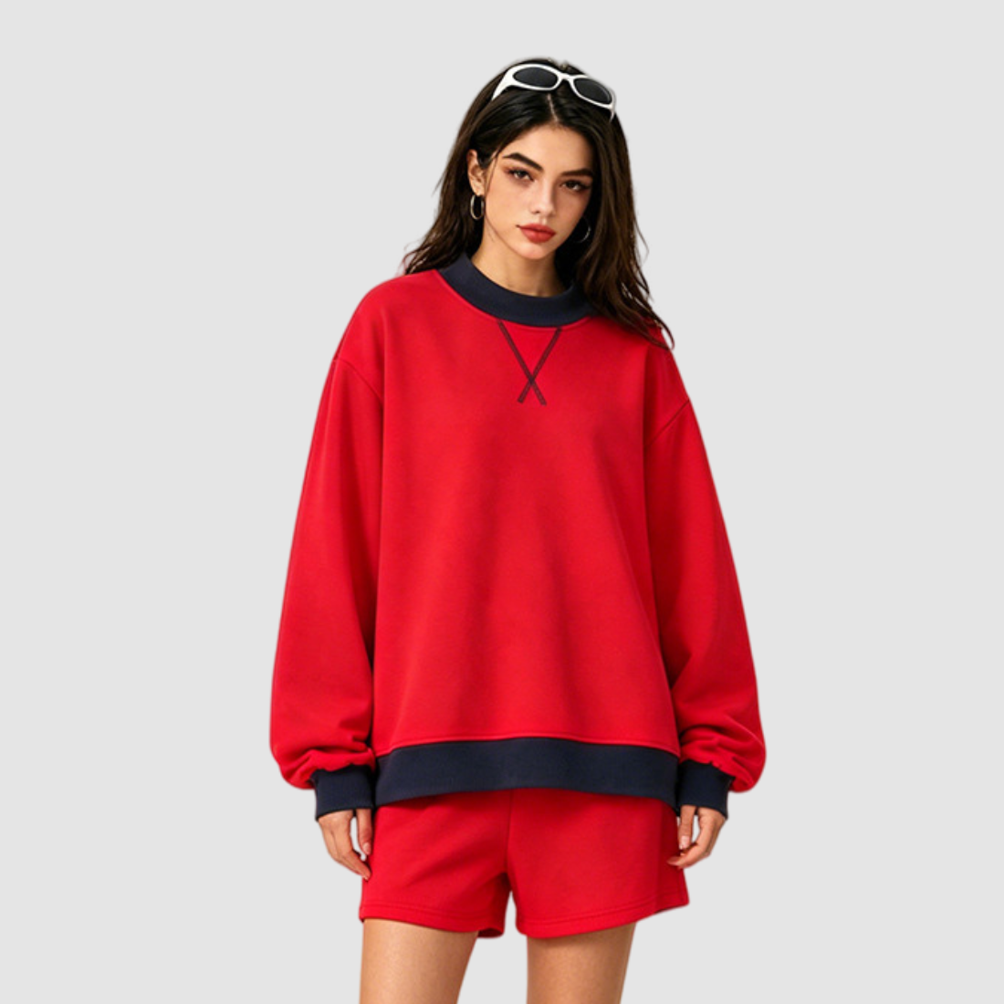 Wholesale Women’s Fleece-Lined Contrast Mock-Neck Sweatshirt
