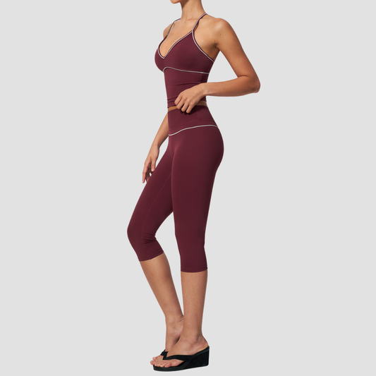 Wholesale Women's Brushed Yoga Set: Cross-Back Bra & Capri Pants – Colorblock Tummy Control