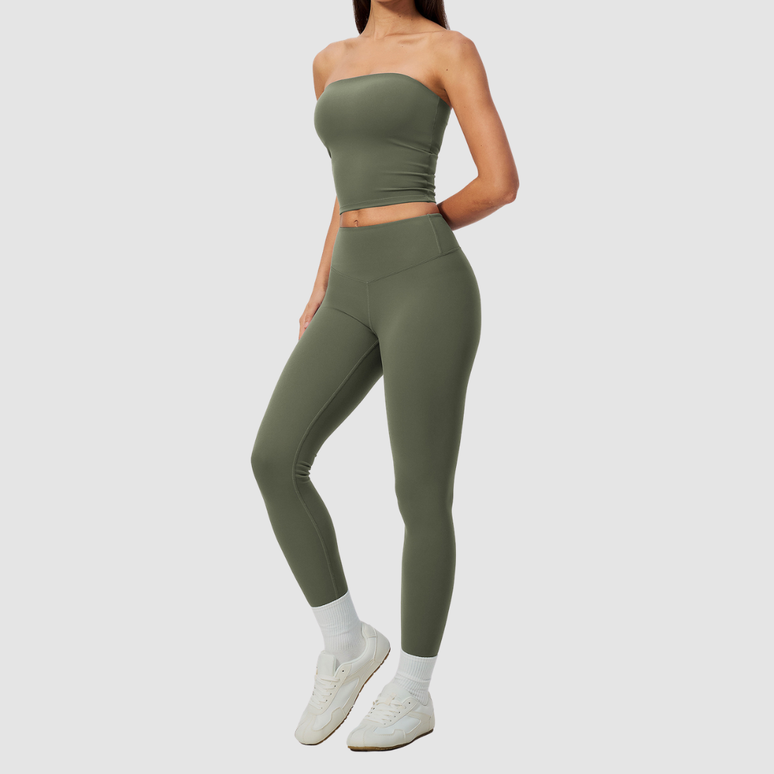 Wholesale Women’s Tube Top & High-Waist Leggings Yoga Set – Padded