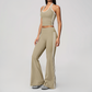 Wholesale Women's Bare-Feel Color-Block Tank Top & High waisted flared pants Set