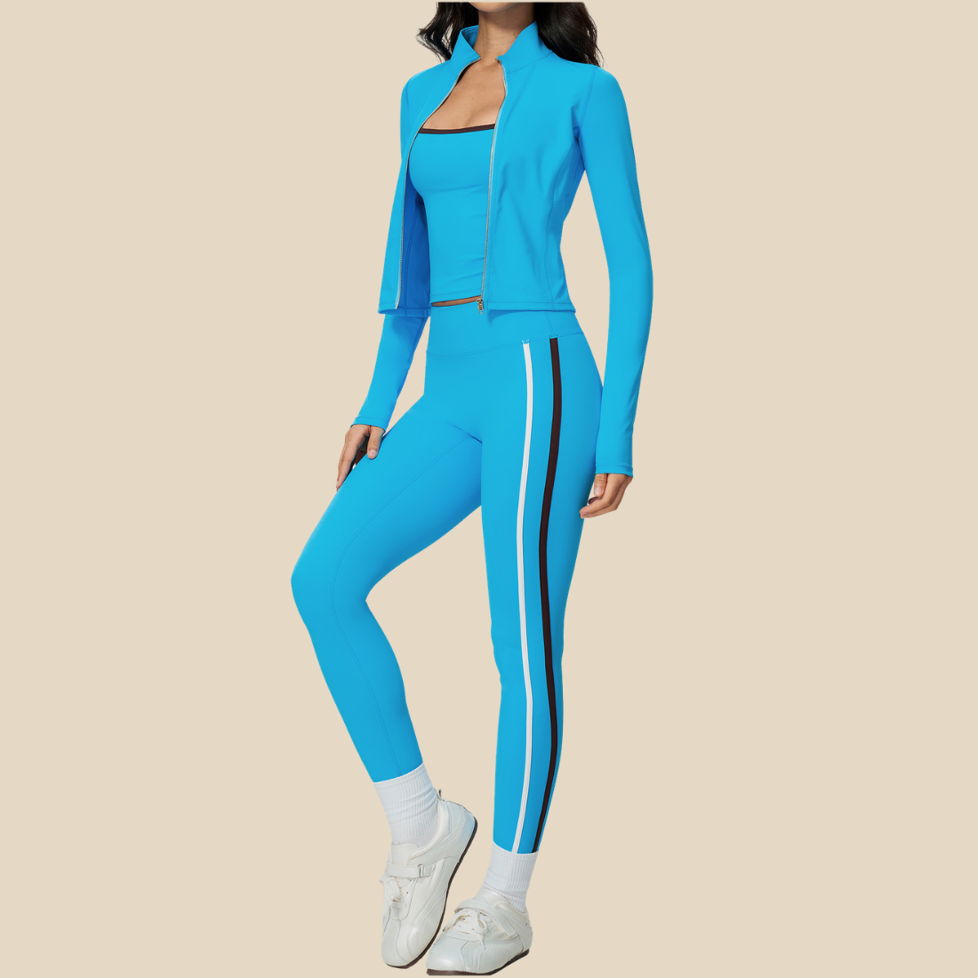 Wholesale Women's Sports Vest, Long Pants & Stand-Collar Jacket Yoga Set