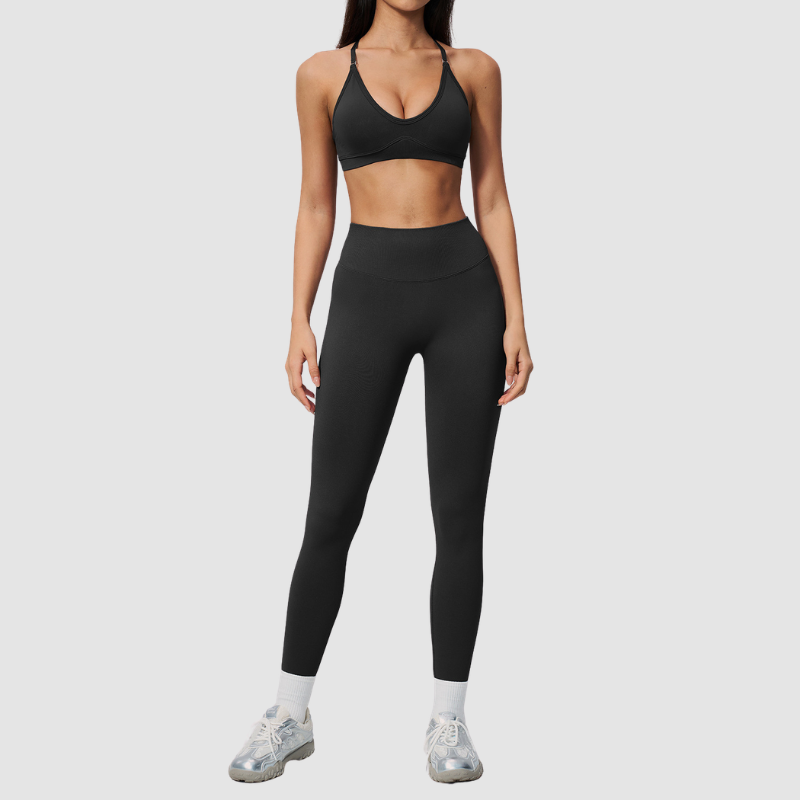 Wholesale Women's Cross-Back Seamless Yoga Set – Tummy Control High-Waist Sports Bra & Leggings