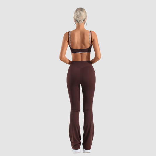 Wholesale Women's Naked-Feel Contrast Grid Sports Bra & Flared Yoga Pants