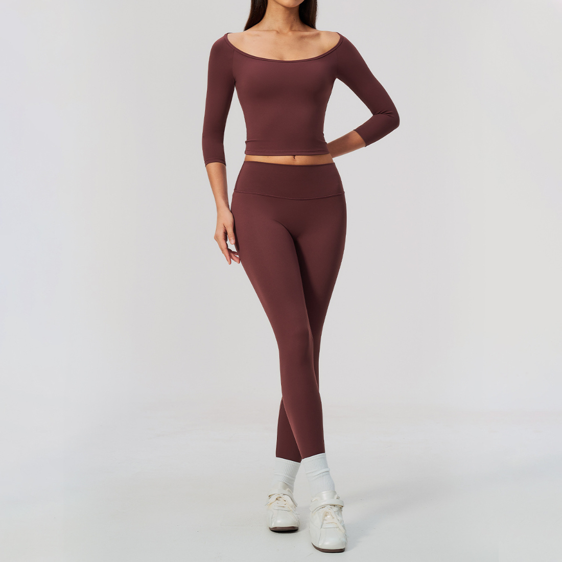 Wholesale Women High Elastic Slimming Mid sleeve T-shirt + High waist and hip lifting legging set