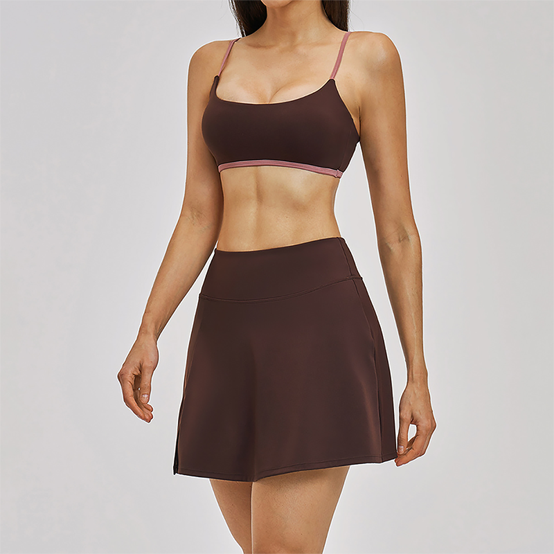 Naked and beautiful back bra+anti glass two-piece tennis skirt 2-piece set