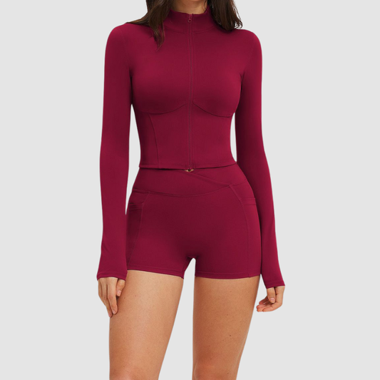 Wholesale stand-collar zippered jacket + high-waisted | Wonderxfans bulk activewear