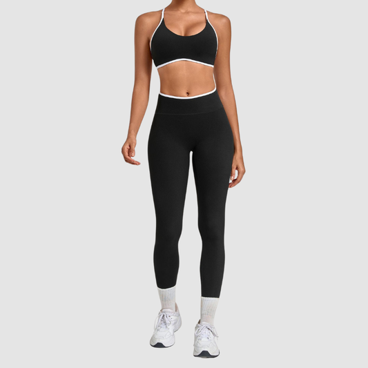 Wholesale Colorblock Piping Yoga Set Adjustable Strap Sports Bra & Leggings