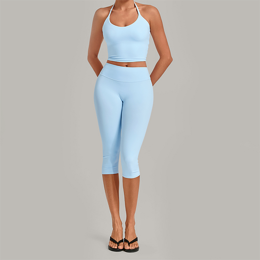 Wholesale Women's Halter Neck Yoga Set – High Elasticity Capri Pants Fitness Activewear