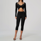 Wholesale Women's Activewear Brushed Bra, Capri Pants & Long-Sleeve 3-piece Yoga Set